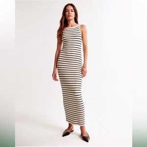 Abercrombie & Fitch High-Neck Midi Sweater Dress in Cream Stripe - Size Medium